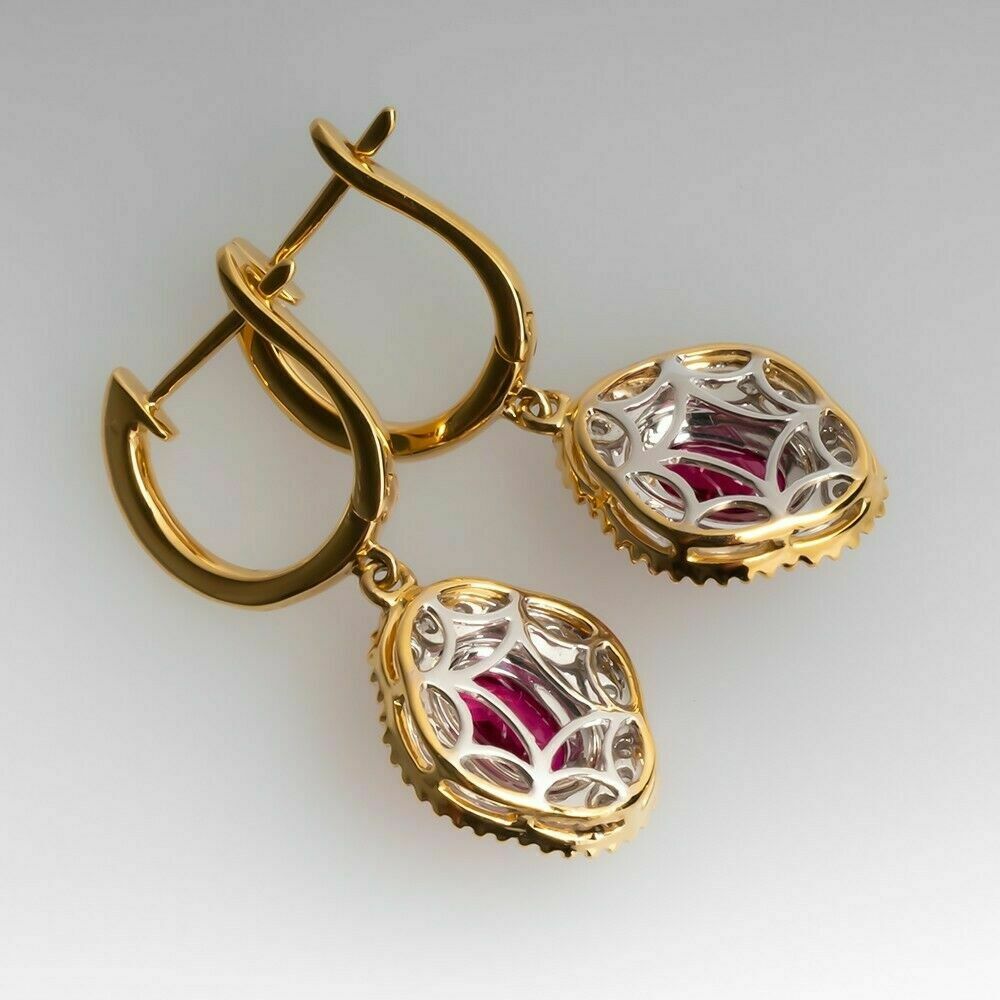 3 CT Oval Cut Ruby & Diamond Women's Clip On Dangle Earring 925 Sterling Silver