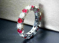 1 CT Round Cut White & Red Ruby Eternity Band Ring 925 Sterling Silver