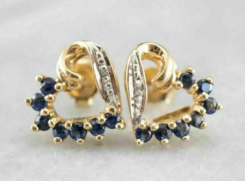 925 Sterling Sliver 2 CT Round Cut Blue Sapphire Heart Shape Stud Earrings