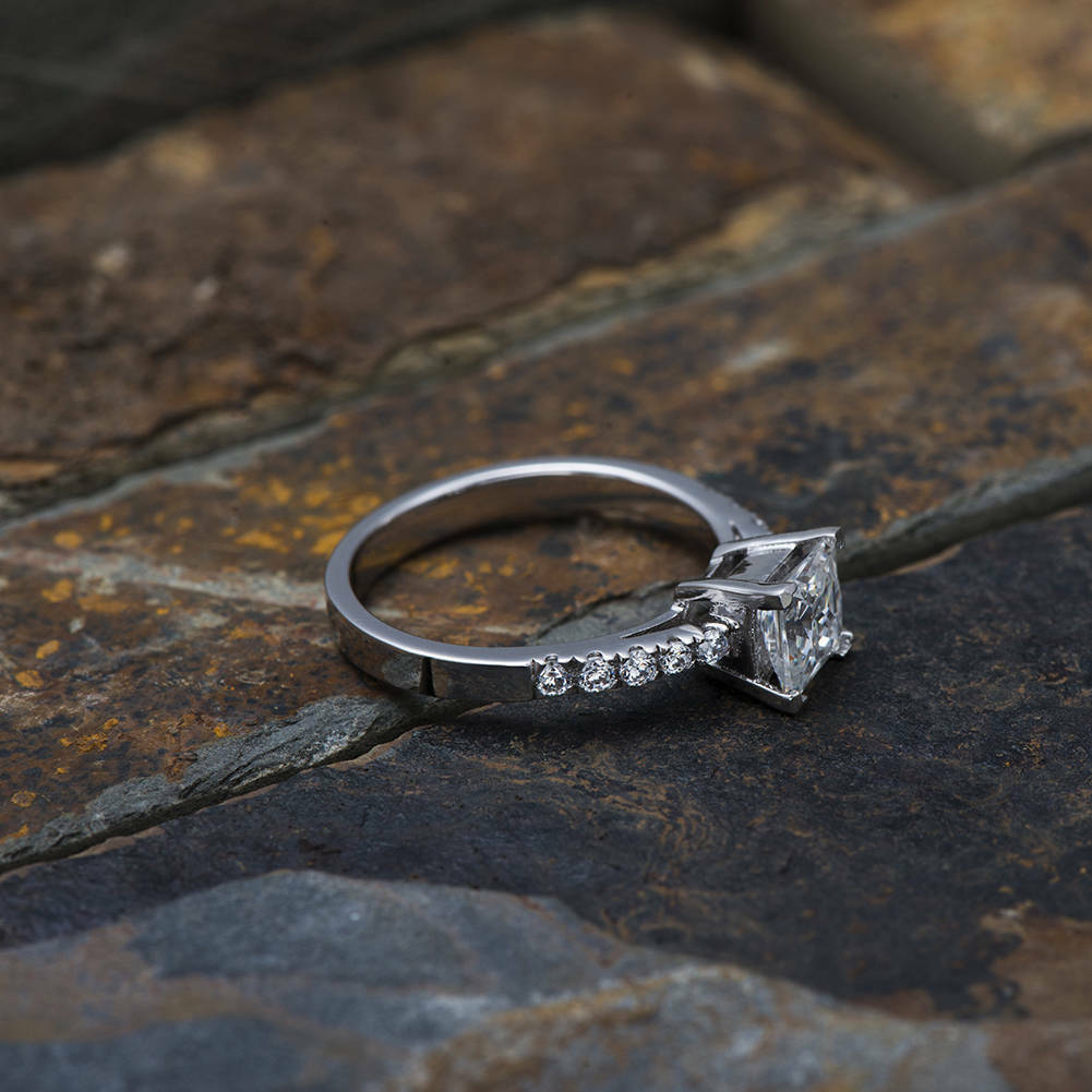 1.30 CT Princess Cut Diamond 925 Sterling Silver Women's Promise Ring