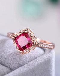 1 CT Cushion Cut Pink Sapphire Diamond Halo Engagement Ring 925 Sterling Silver