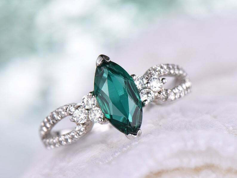 2 CT Marquise Cut Emerald Diamond 925 Sterling Silver Engagement Wedding Ring
