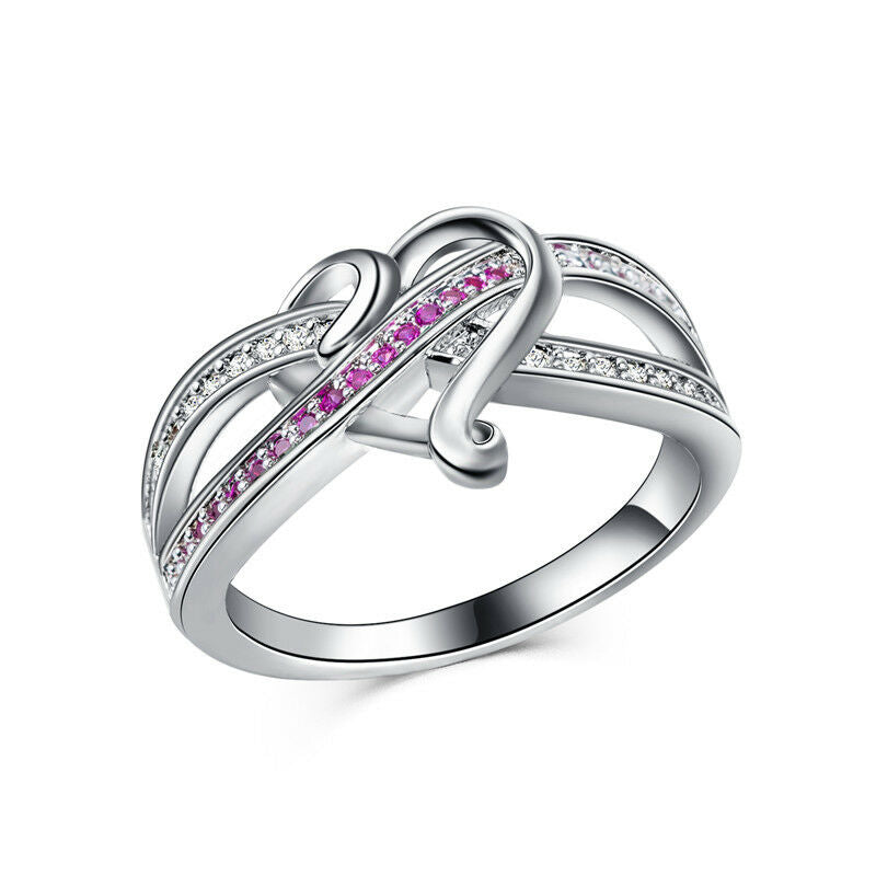 0.75 CT Round Cut Red Ruby & Diamond 925 Sterling Silver Infinity Twist Women's Wedding Rings