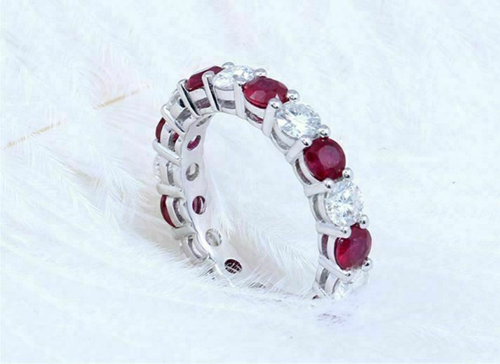 1 CT Round Cut White & Red Ruby Eternity Band Ring 925 Sterling Silver