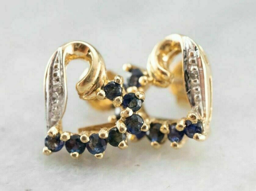 925 Sterling Sliver 2 CT Round Cut Blue Sapphire Heart Shape Stud Earrings