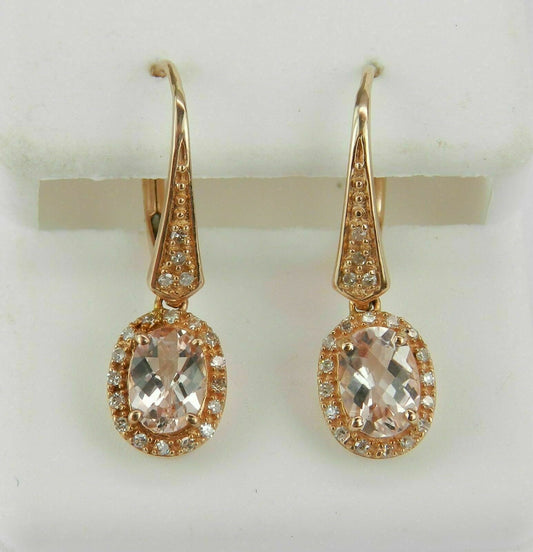 3 CT Oval Cut Morganite Diamond Leverback Drop/Dangle Earrings 925 Sterling Silver
