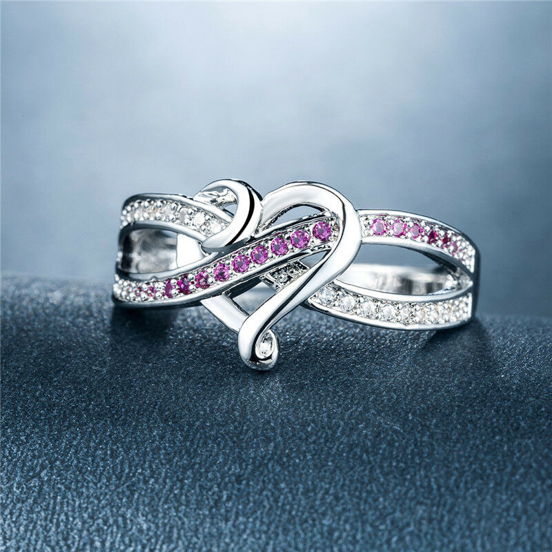 0.75 CT Round Cut Red Ruby & Diamond 925 Sterling Silver Infinity Twist Women's Wedding Rings