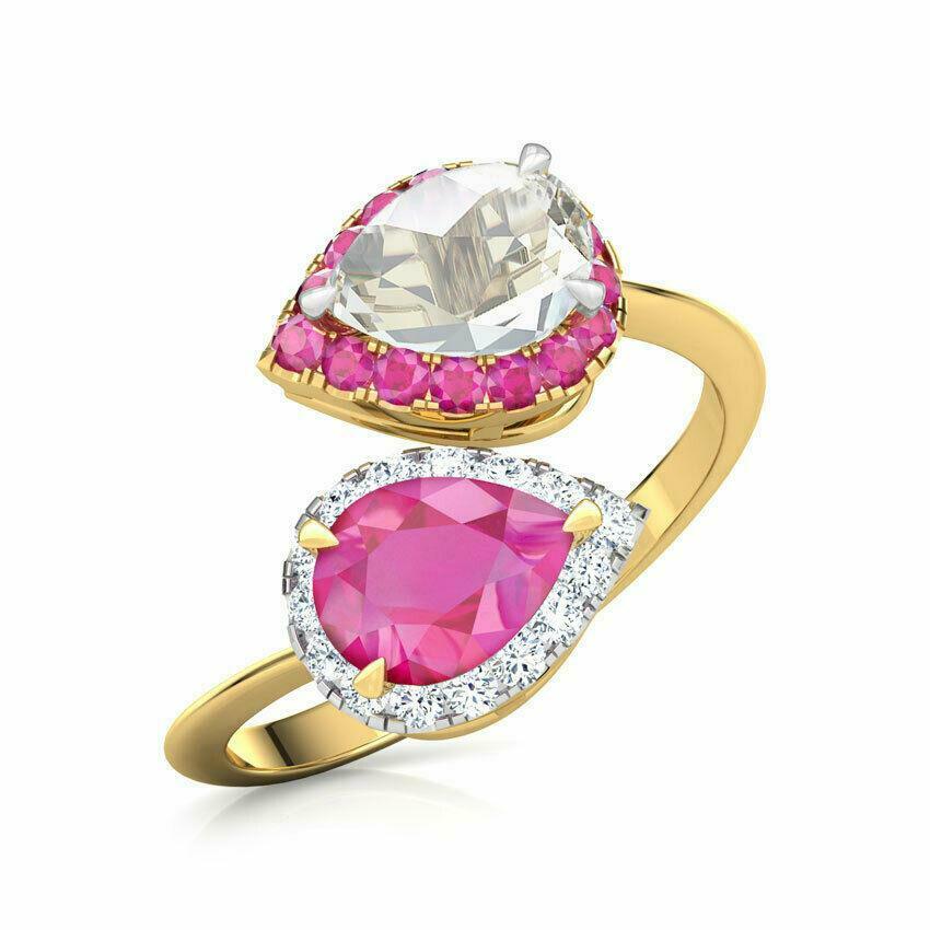 3 CT Pear Cut Pink Sapphire Diamond Bypass Engagement Ring 925 Sterling Silver