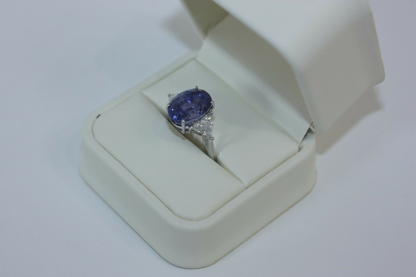 2 CT Oval Cut Blue Sapphire & White Trillion Diamond 925 Sterling Silver Three Stone Ring