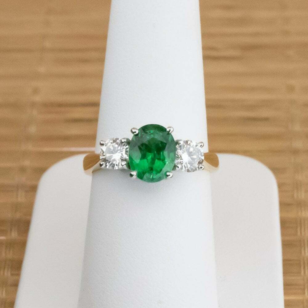 1 CT Oval Cut Emerald Diamond 925 Sterling Silver Three Stone Ring