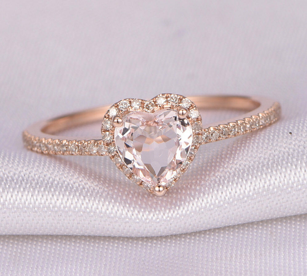 1 CT Heart Cut Morganite Engagement Ring 925 Sterling Silver Promise Women's Ring