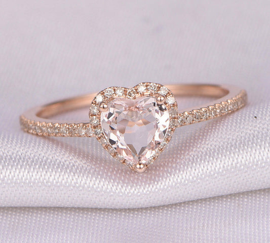 1 CT Heart Cut Morganite Engagement Ring 925 Sterling Silver Promise Women's Ring