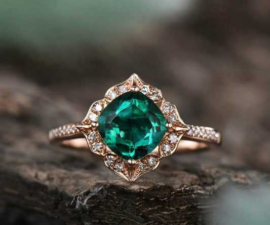 1.40 CT Cushion Cut Emerald Halo Wedding Engagement Ring 925 Sterling Silver
