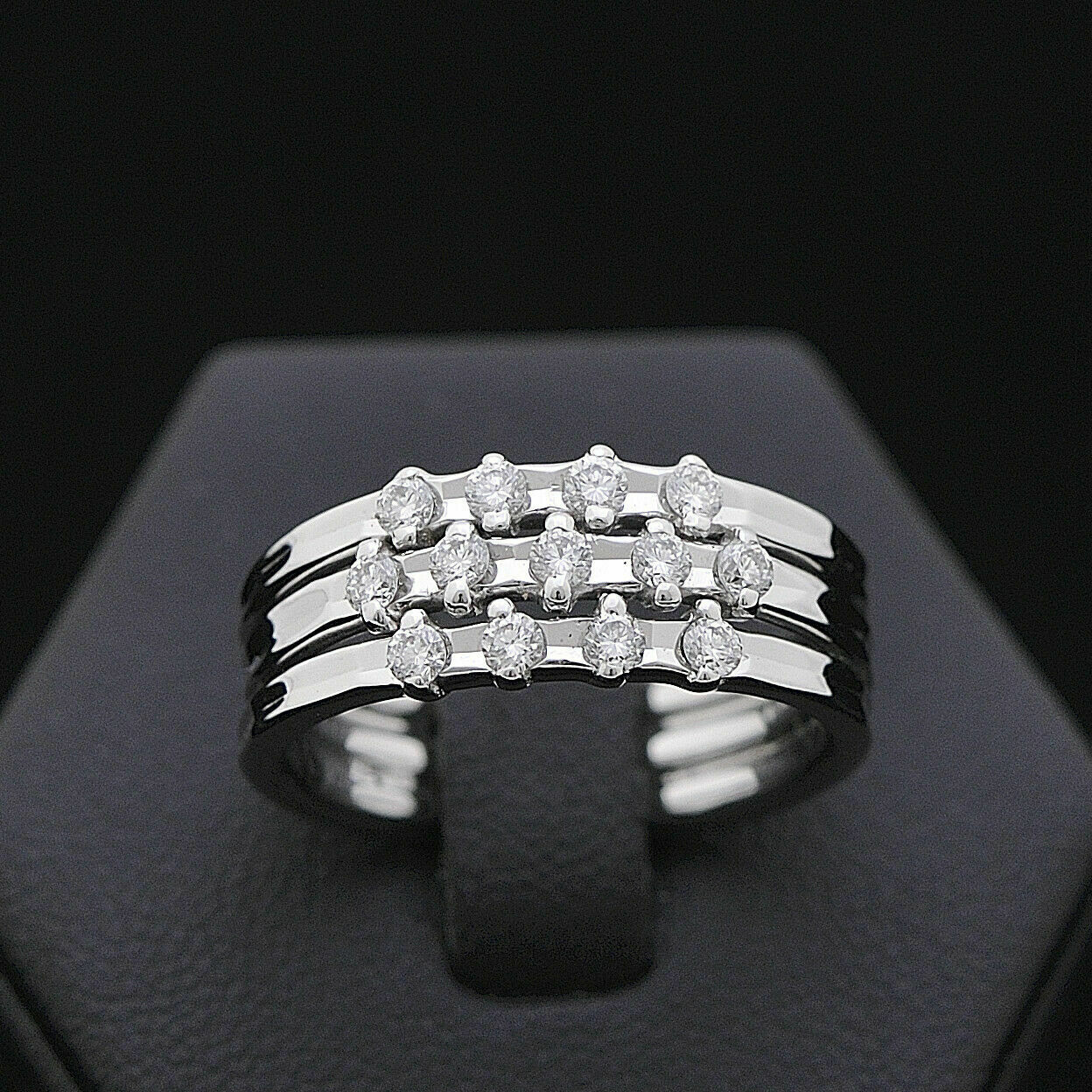 1 CT Round Cut Diamond White Gold Over On 925 Sterling Silver Beautiful Three Row Wedding Ring
