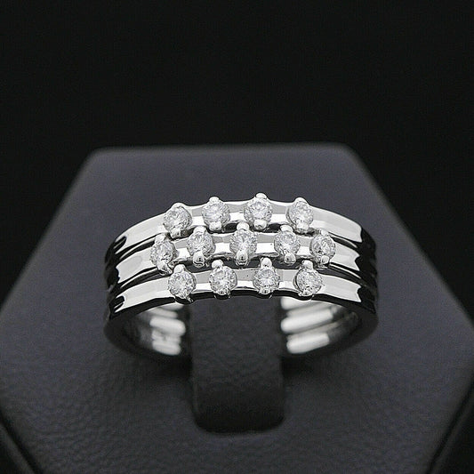 1 CT Round Cut Diamond White Gold Over On 925 Sterling Silver Beautiful Three Row Wedding Ring