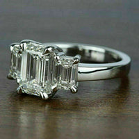 1 CT Emerald Cut Diamond 925 Sterling Sliver Three Stone Engagement Ring