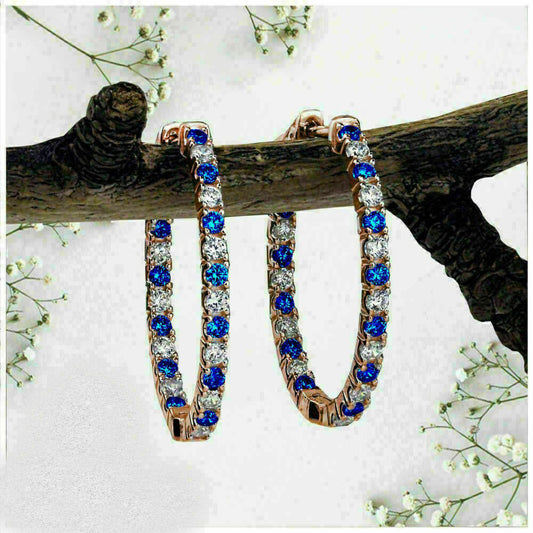 2.10 CT Round Gorgeous Cut Blue Sapphire Huggie Hoop Earring 925 Sterling Silver