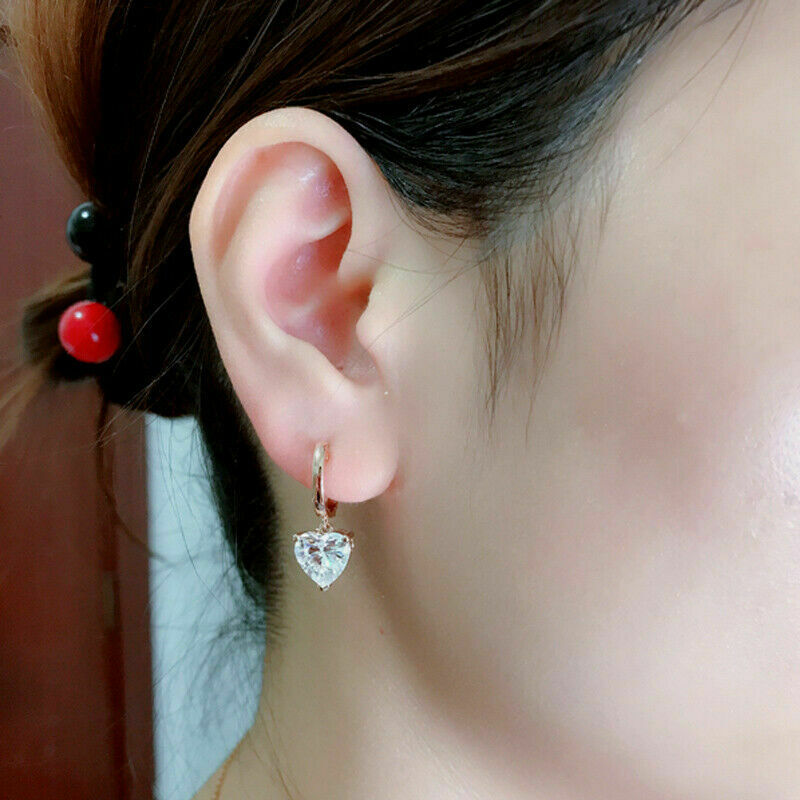 2 CT Heart Cut Earring 925 Sterling Silver Hoop Earring Dangle Earring