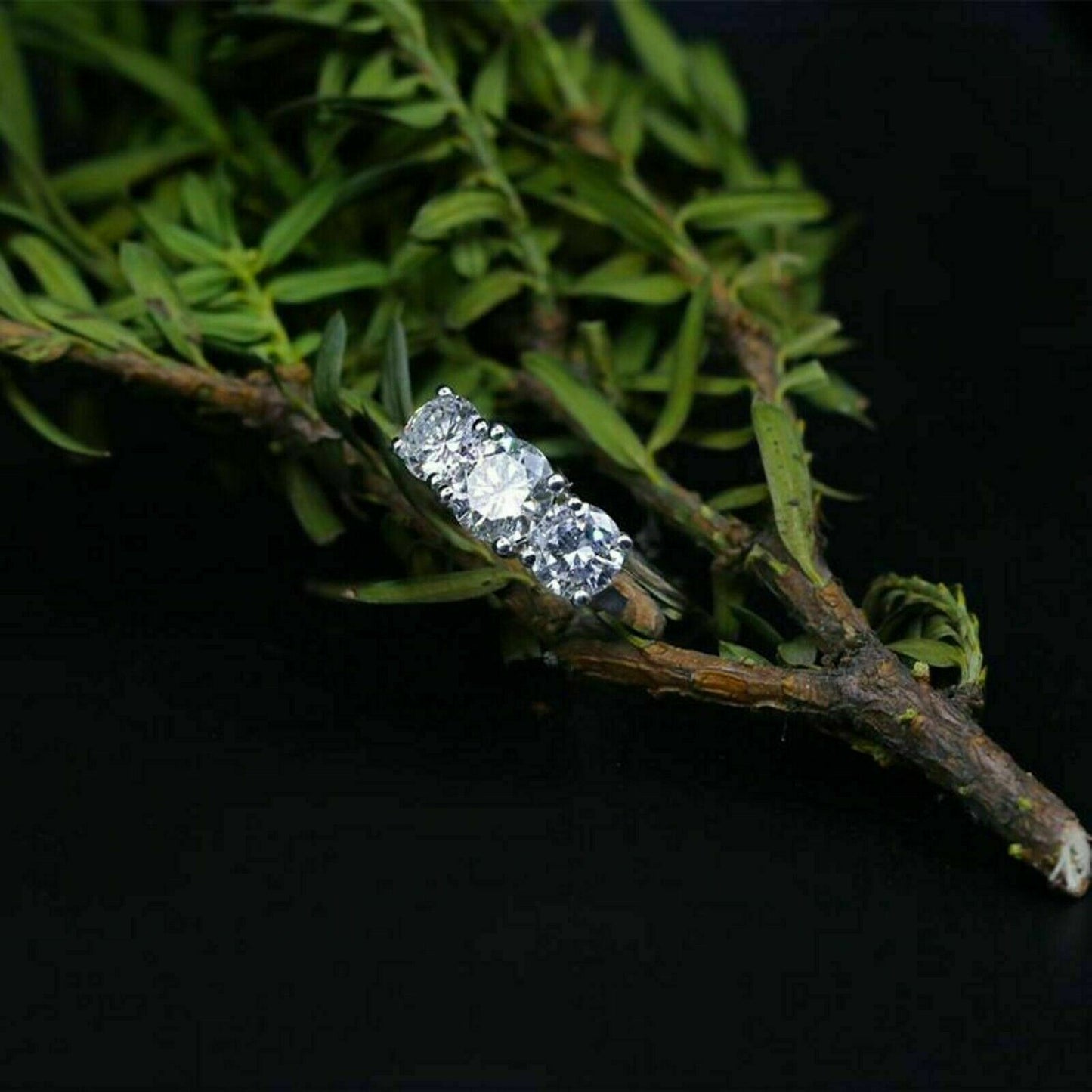 2 CT Round Cut White Diamond 925 Sterling Silver Three Stone Wedding Ring