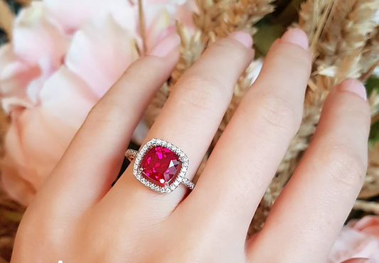 2 CT Cushion Cut Pink Ruby Diamond Wedding Ring 925 Sterling Silver