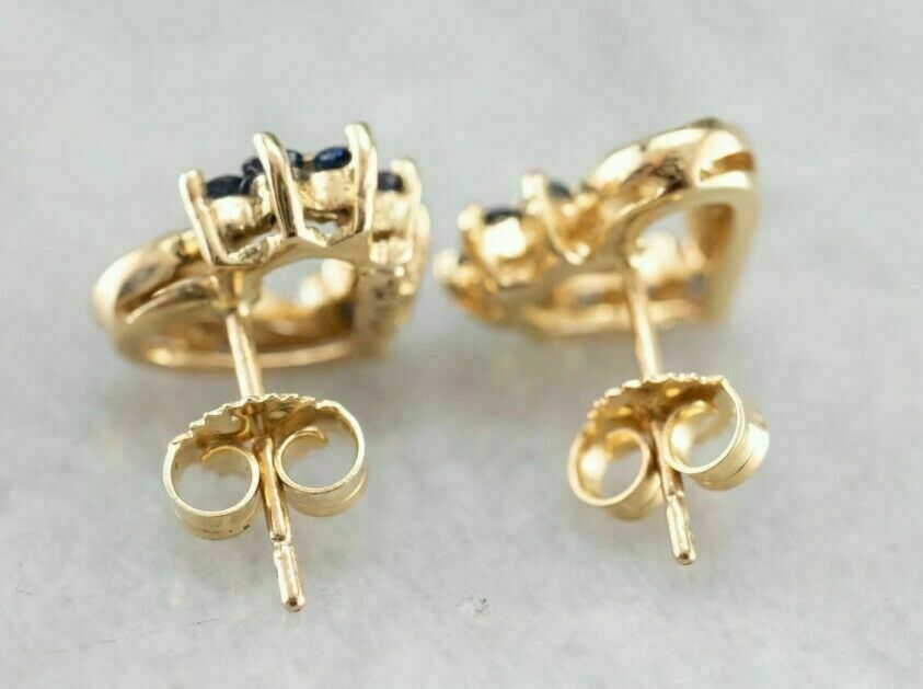 925 Sterling Sliver 2 CT Round Cut Blue Sapphire Heart Shape Stud Earrings