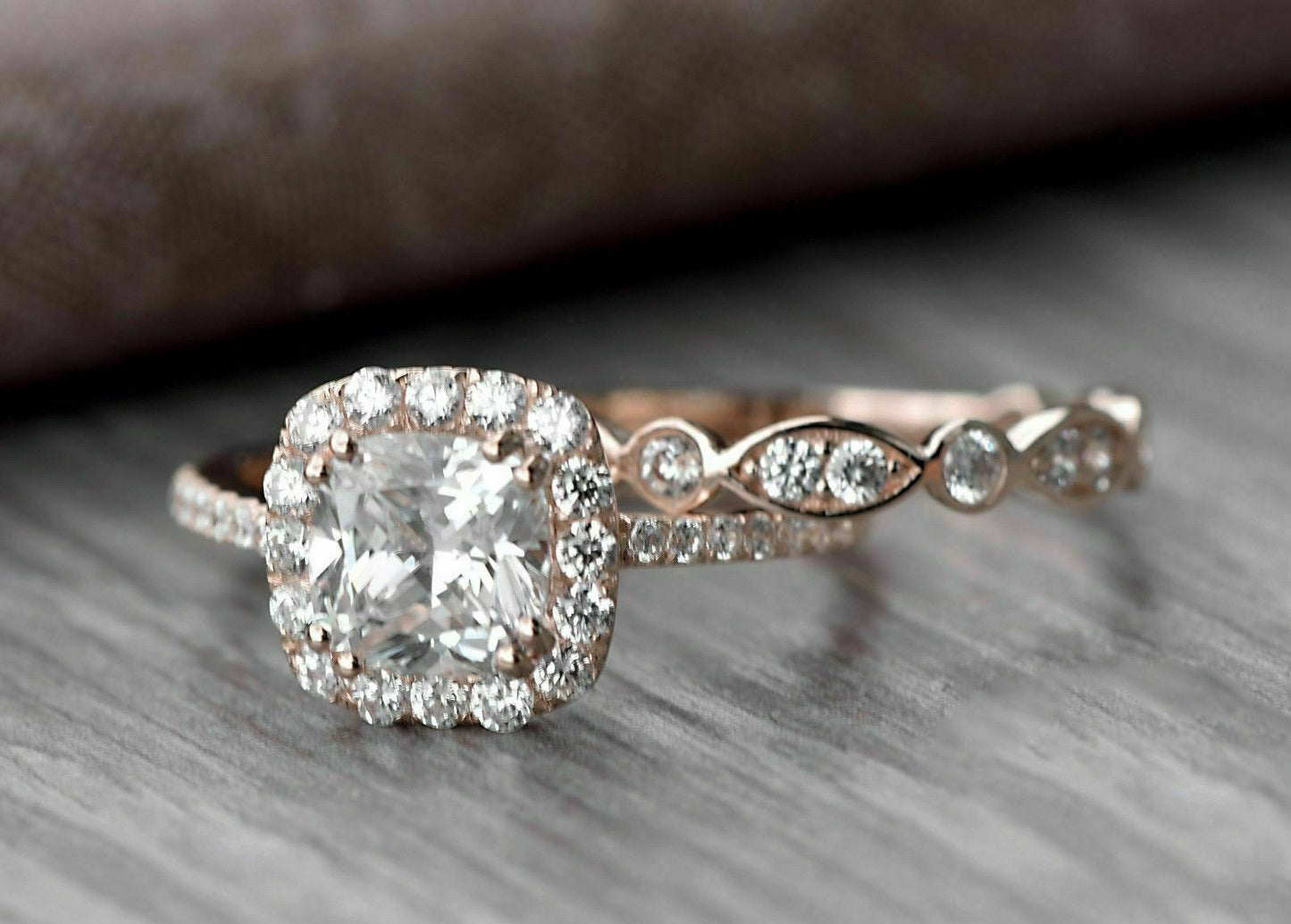 2.75 CT Cushion Cut Diamond Halo Ladies Wedding Bridal Ring Set 925 Sterling Silver