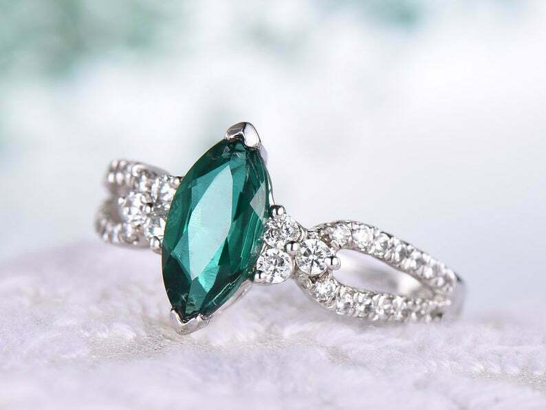 2 CT Marquise Cut Emerald Diamond 925 Sterling Silver Engagement Wedding Ring
