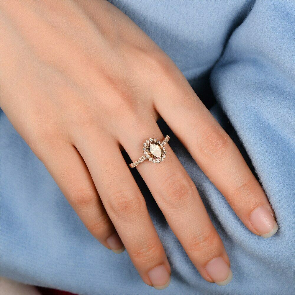 925 Sterling Silver 2 CT Oval Cut Morganite Diamond Halo Engagement Ring
