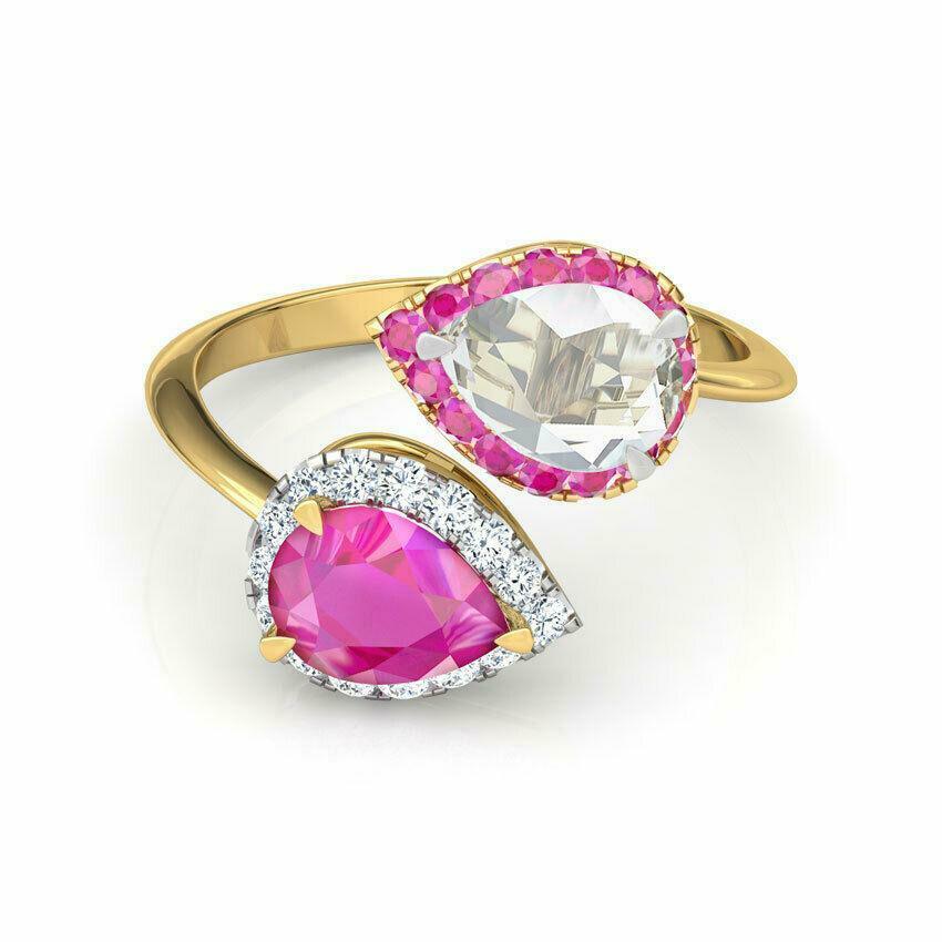 3 CT Pear Cut Pink Sapphire Diamond Bypass Engagement Ring 925 Sterling Silver