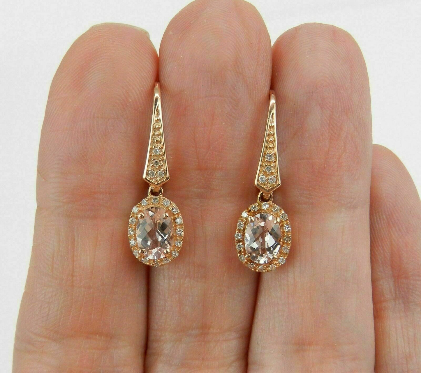 3 CT Oval Cut Morganite Diamond Leverback Drop/Dangle Earrings 925 Sterling Silver