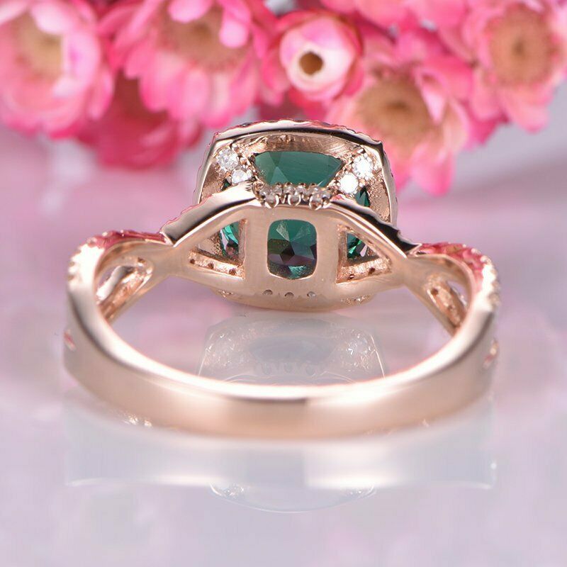 1 CT Round Cut Green Emerald Diamond Halo Wedding Ring 925 Sterling Silver