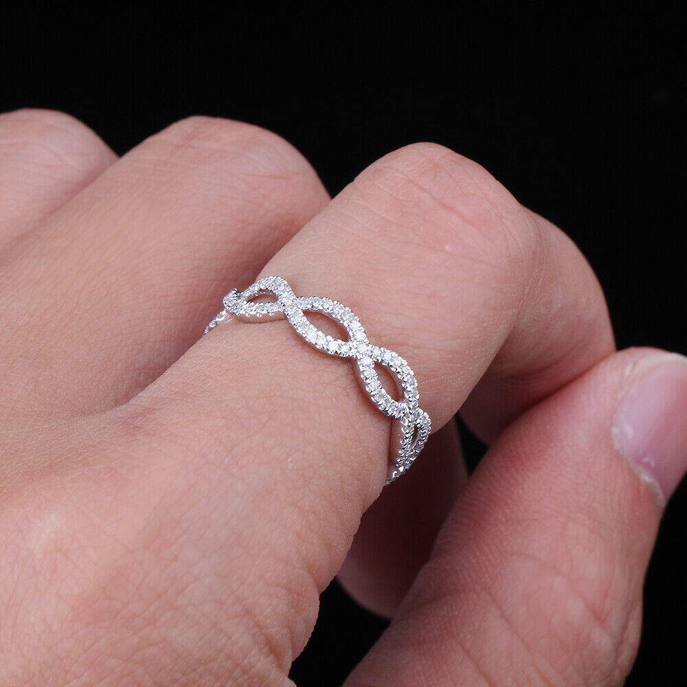 0.33 CT Round Cut Diamond 925 Sterling Silver Infinity Wedding Ring