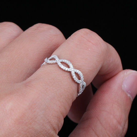 0.33 CT Round Cut Diamond 925 Sterling Silver Infinity Wedding Ring