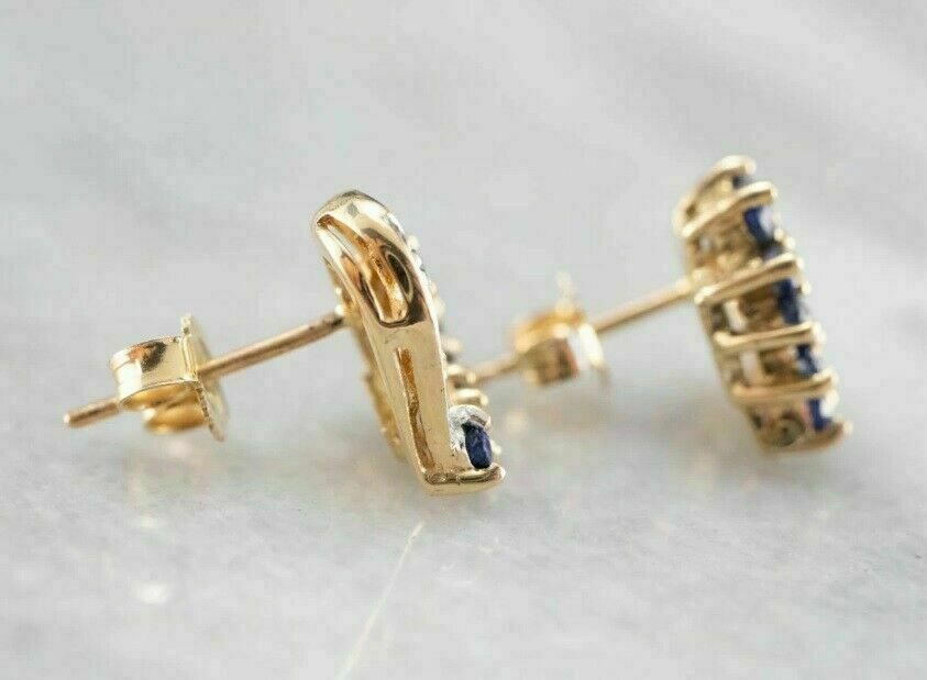 925 Sterling Sliver 2 CT Round Cut Blue Sapphire Heart Shape Stud Earrings
