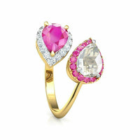 3 CT Pear Cut Pink Sapphire Diamond Bypass Engagement Ring 925 Sterling Silver