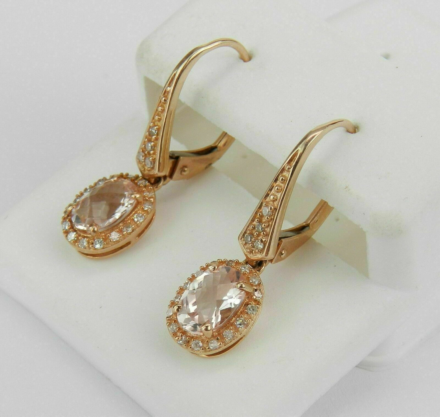 3 CT Oval Cut Morganite Diamond Leverback Drop/Dangle Earrings 925 Sterling Silver