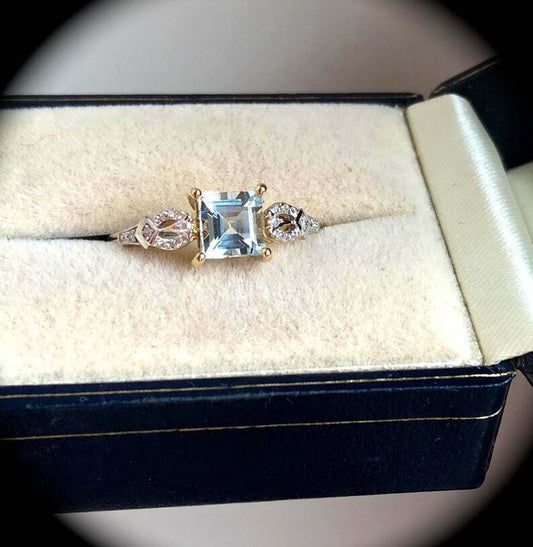 2 CT Princess Cut Aquamarine Diamond Engagement Ring 925 Sterling Silver