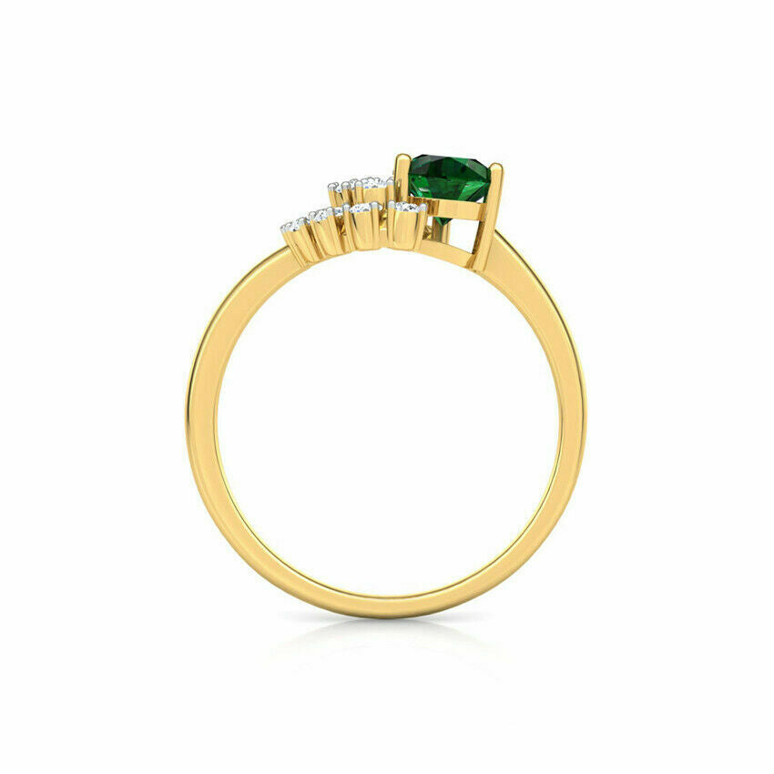 2 CT Pear Cut Green Emerald & Diamond Engagement Ring 925 Sterling Silver