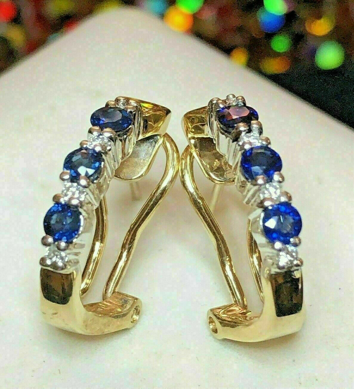 2 CT Round Cut Blue Sapphire And White Diamond Earrings For Women In 925 Sterling Sliver