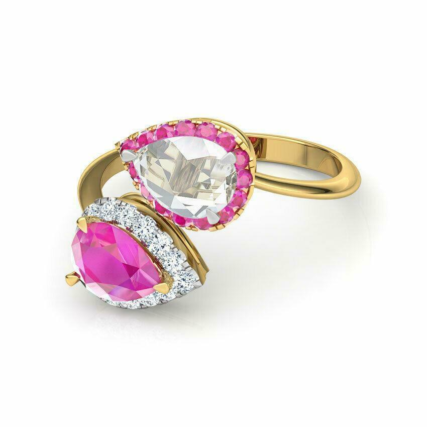 3 CT Pear Cut Pink Sapphire Diamond Bypass Engagement Ring 925 Sterling Silver