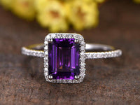 1 CT Emerald Cut Amethyst Halo Women's Engagement Ring 925 Sterling Silver