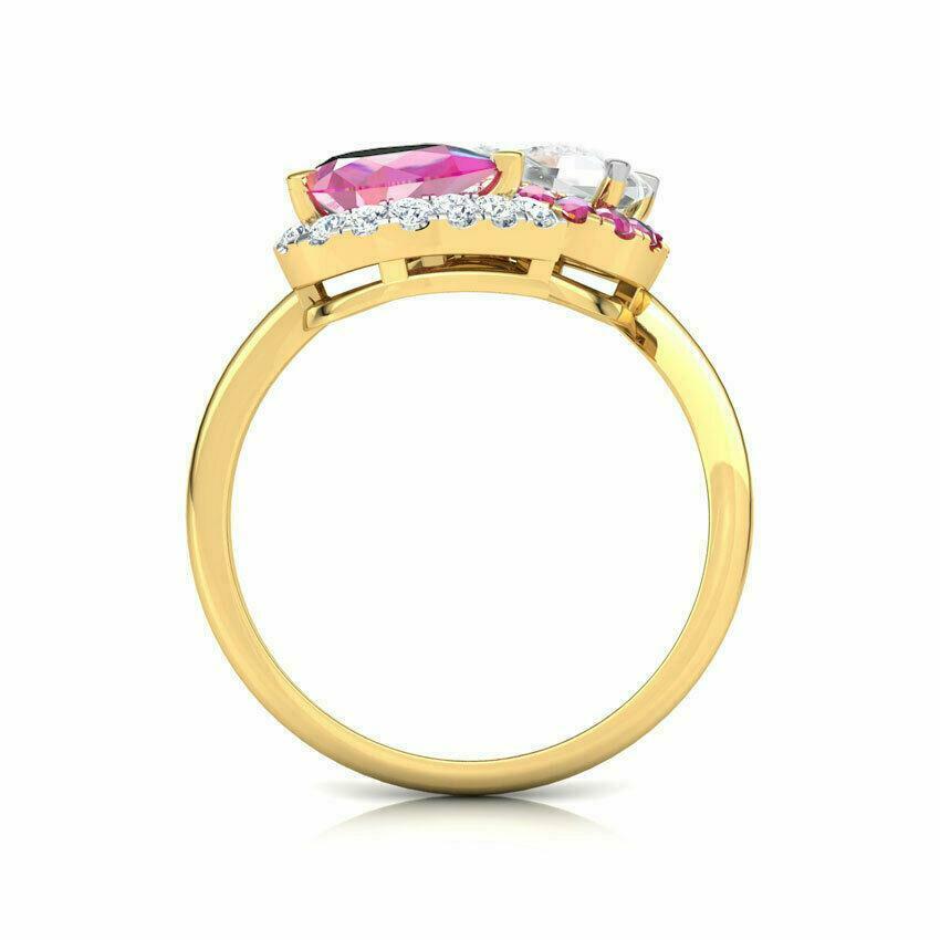 3 CT Pear Cut Pink Sapphire Diamond Bypass Engagement Ring 925 Sterling Silver