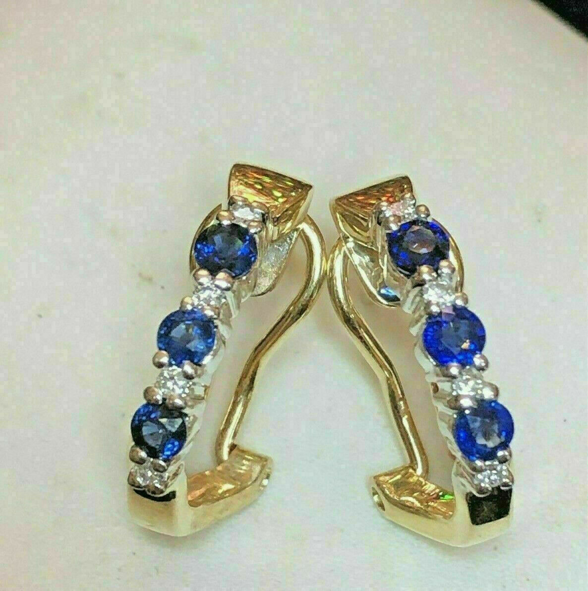 2 CT Round Cut Blue Sapphire And White Diamond Earrings For Women In 925 Sterling Sliver