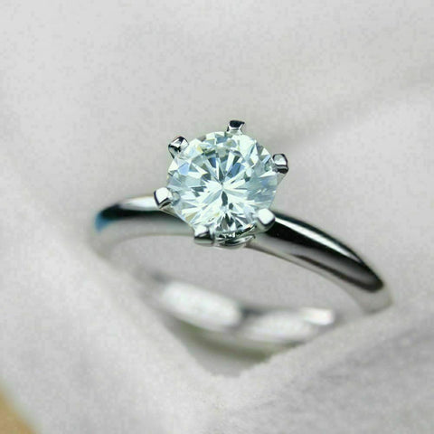 925 Sterling Silver 1 CT Round Cut Diamond Solitaire Engagement Ring