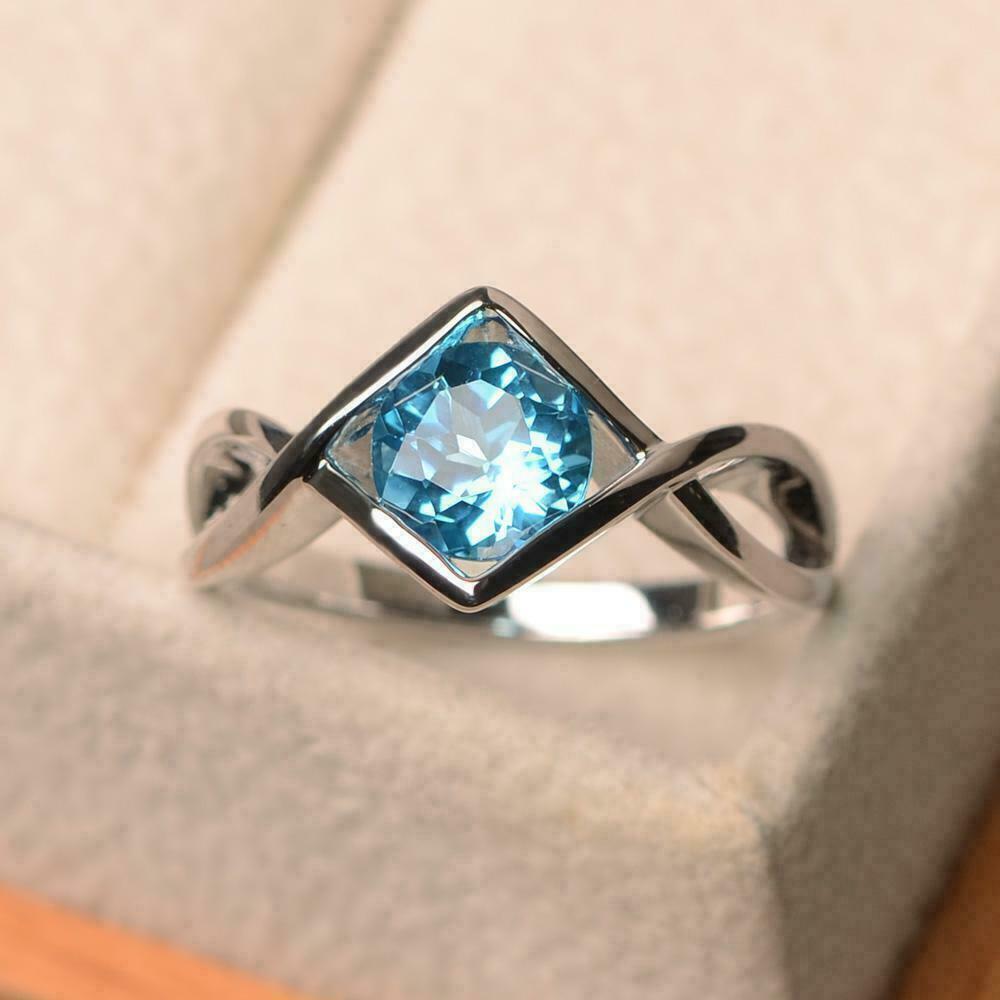 1.30 CT Aquamarine Round Diamond Engagement Ring 925 Sterling Silver