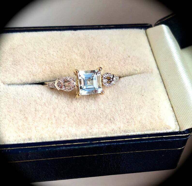 2 CT Princess Cut Aquamarine Diamond Engagement Ring 925 Sterling Silver