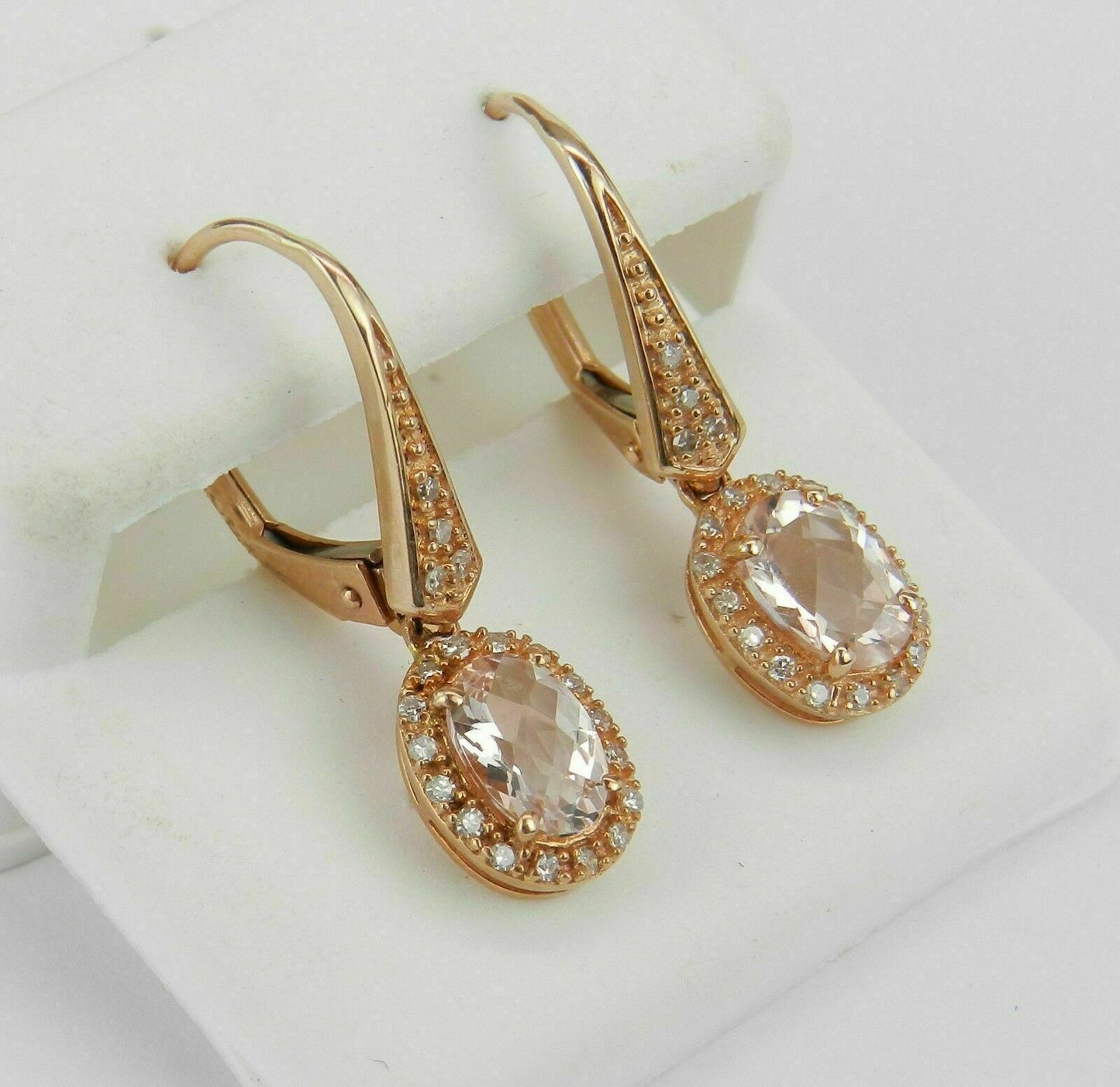 3 CT Oval Cut Morganite Diamond Leverback Drop/Dangle Earrings 925 Sterling Silver