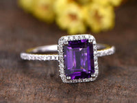 1 CT Emerald Cut Amethyst Halo Women's Engagement Ring 925 Sterling Silver