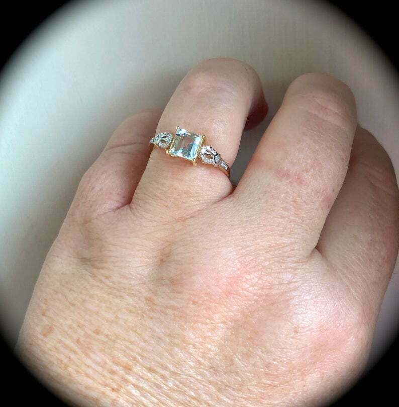 2 CT Princess Cut Aquamarine Diamond Engagement Ring 925 Sterling Silver