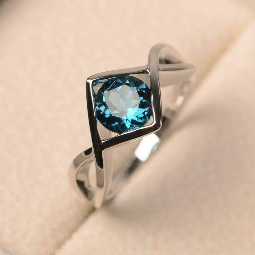 1.30 CT Aquamarine Round Diamond Engagement Ring 925 Sterling Silver